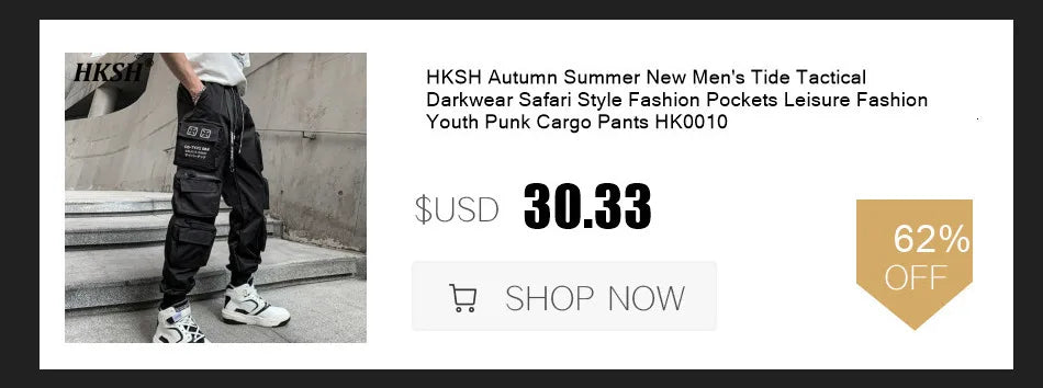 HKSH Men's Tide Streetwear Jeans RO Style Women's Autumn Winter Urban Spiral Track Twisted Large Zipper Dark Denim Pants HK1407