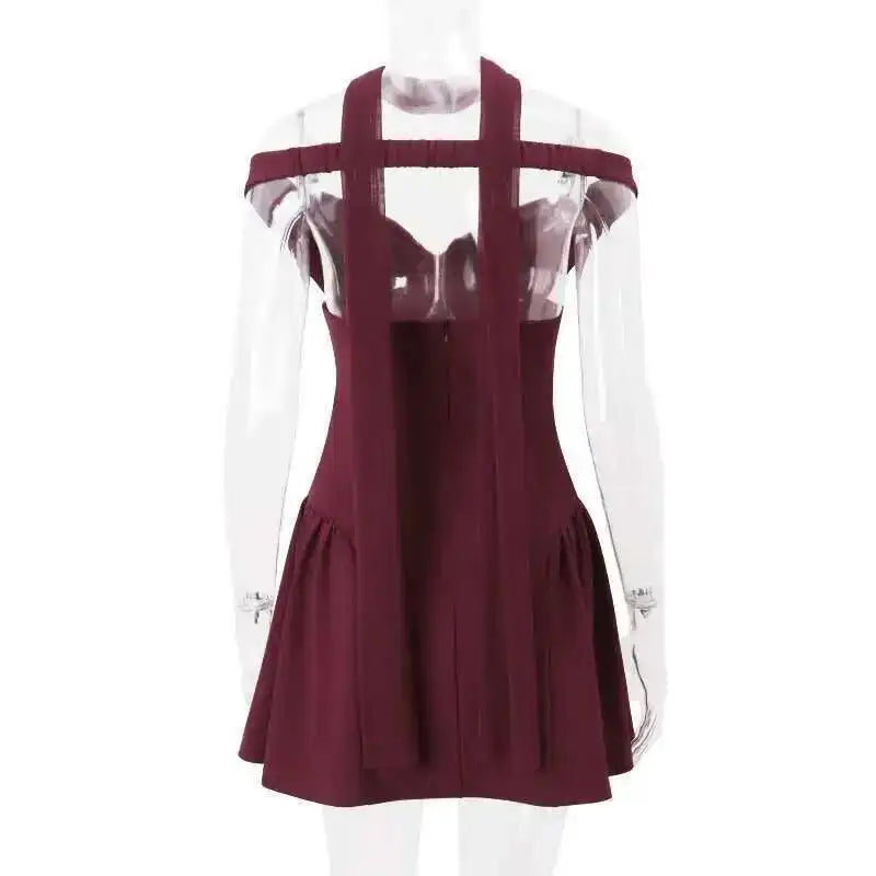 Avrilyaan Deep V Off Shoulder Backless Sexy A-line Dress Women Elegant Party Dress Slash Neck Bodycon Mini Summer Dress Vestidos