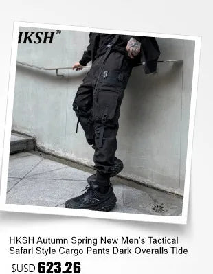 HKSH Men's Tide Streetwear Jeans RO Style Women's Autumn Winter Urban Spiral Track Twisted Large Zipper Dark Denim Pants HK1407