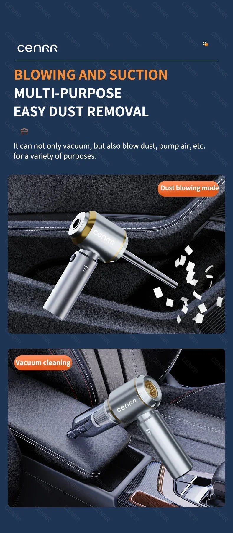 CENRR 998000PA Car Vacuum Cleaner Mini Powerful Wireless Handheld Home Appliance Cleaning Machine Portable Car Vacuum Cleaner