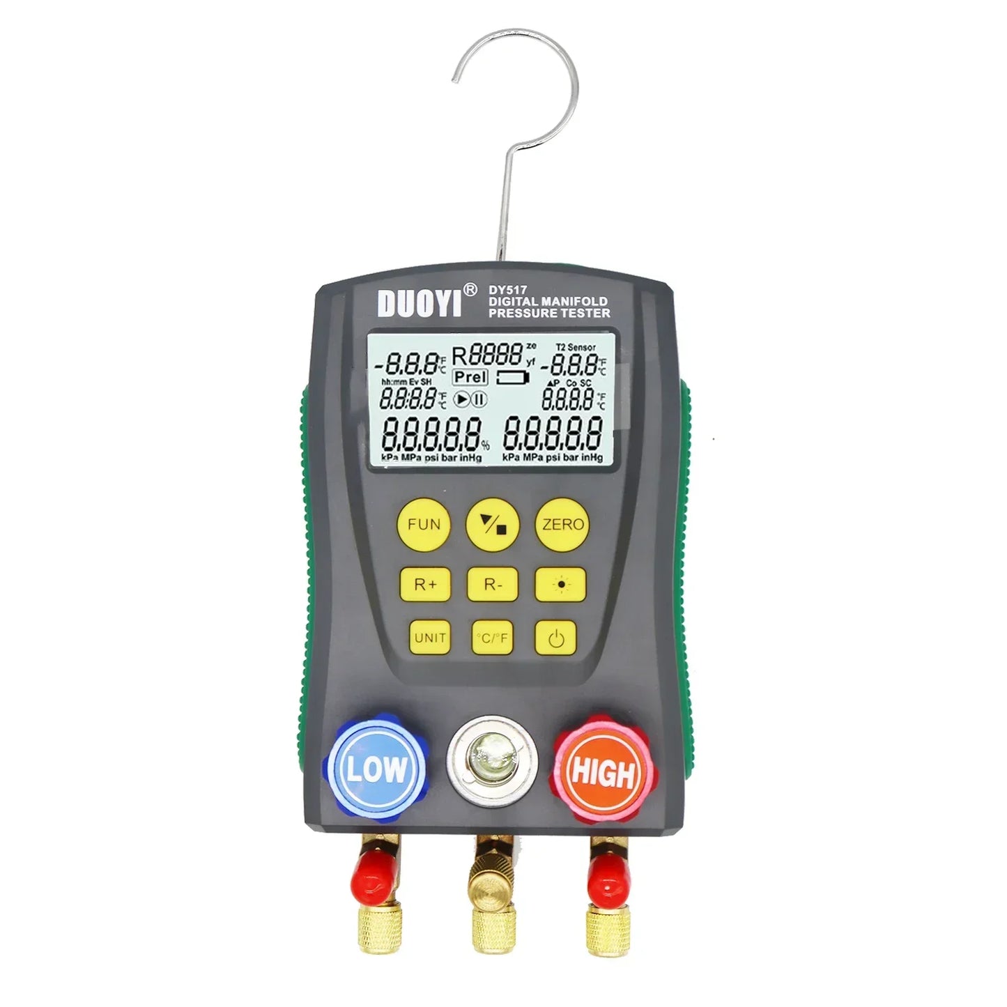 Digital refrigeration pressure gauge, air conditioning temperature detector, multi-function vacuum pressure test tool kit