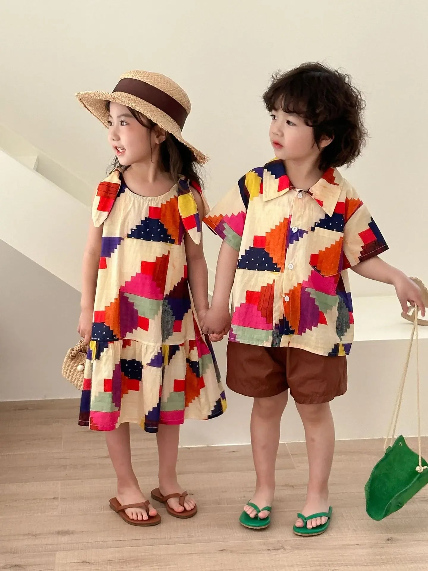 Children's Clothes 2025 Summer New Boy's Shirt Suit Or Baby Girl Dress Holiday Clothes Brother And Sister Clothes