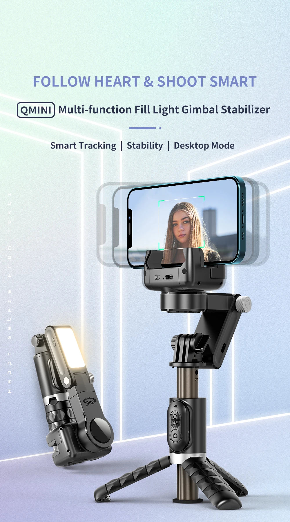 360 Rotation Following Shooting Mode Gimbal Stabilizer Selfie Stick Tripod Gimbal For iPhone Phone Smartphone Live Photography