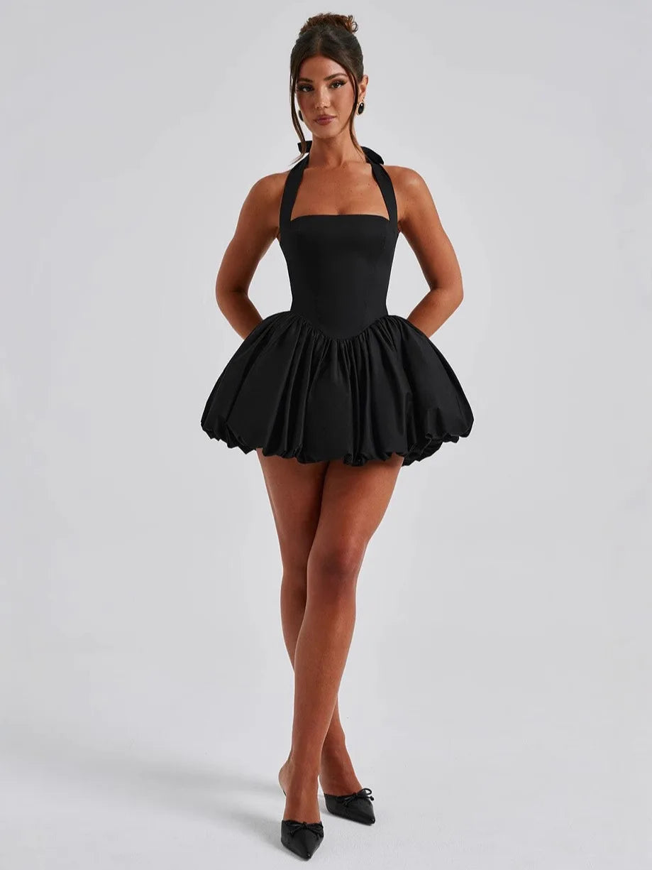 Polka Dot Halter Strapless Dress Women Elegant Sleeveless Backless Waist Cinching Ball Gown Fashion Chic Ladies Evening Dresses