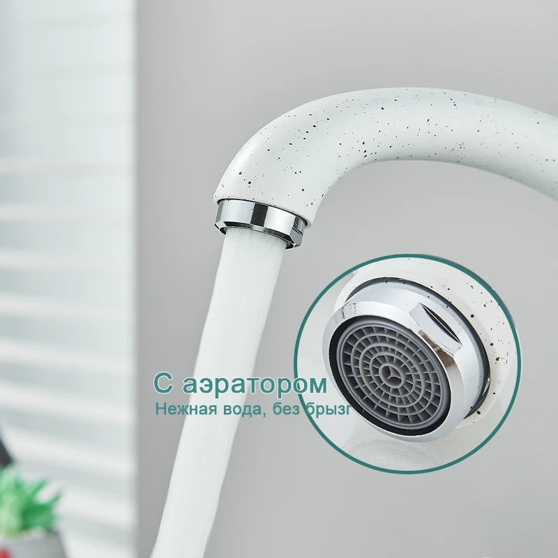 White With Dot Bathroom Kitchen Faucet Contemporary Faucet Single Handle Hot and Cold Mixer Taps  Beige with dot