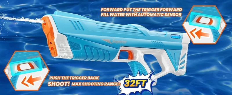 Full  Automatic Electric Water Gun Toys 43cm Portable Children Adult Summer Beach Outdoor Fight Fantasy Toys for Boys Kids Game