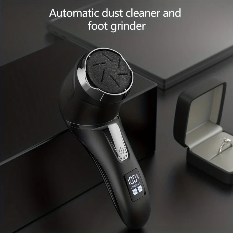 Rechargeable three head electric scab remover with chip removal vacuum cleaner, portable foot repair kit, LED display screen