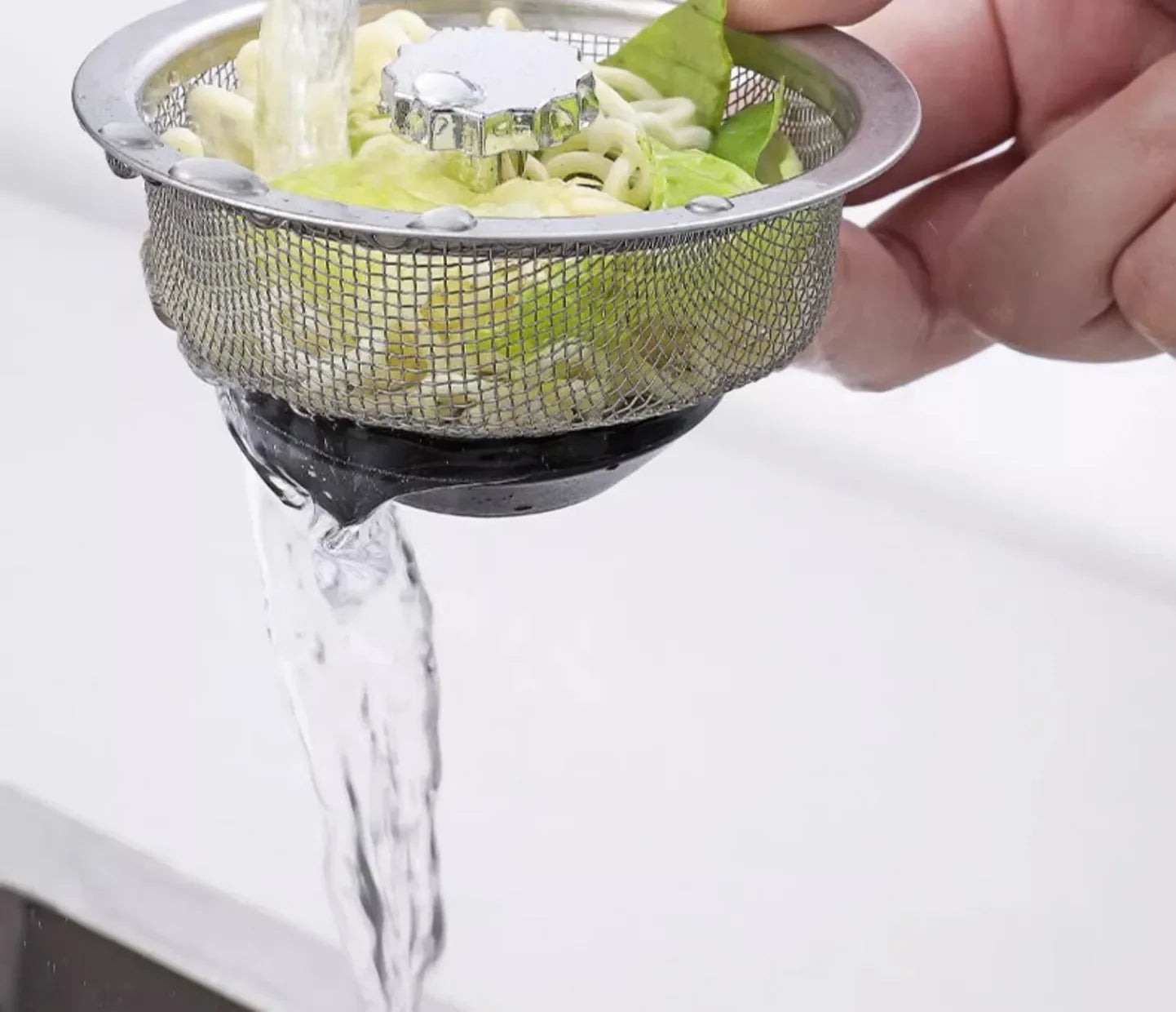 2Set Kitchen Sink Strainer With Handle & Stopper Replacement Drain Basket Stainless Steel Mesh Filter Waste Hole