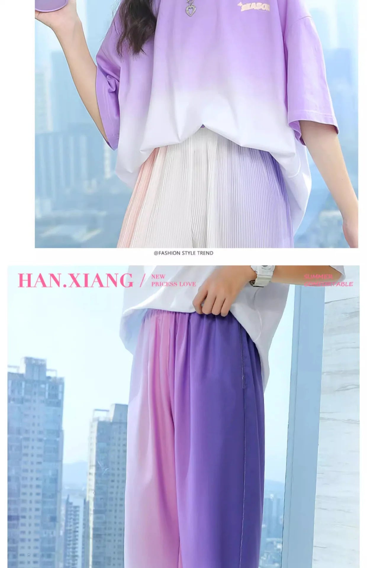 Children Clothes Girl Kids Top and Bottom Clothes Set Purple Gradient Color 2-piece Casual Sports Street Style Suit