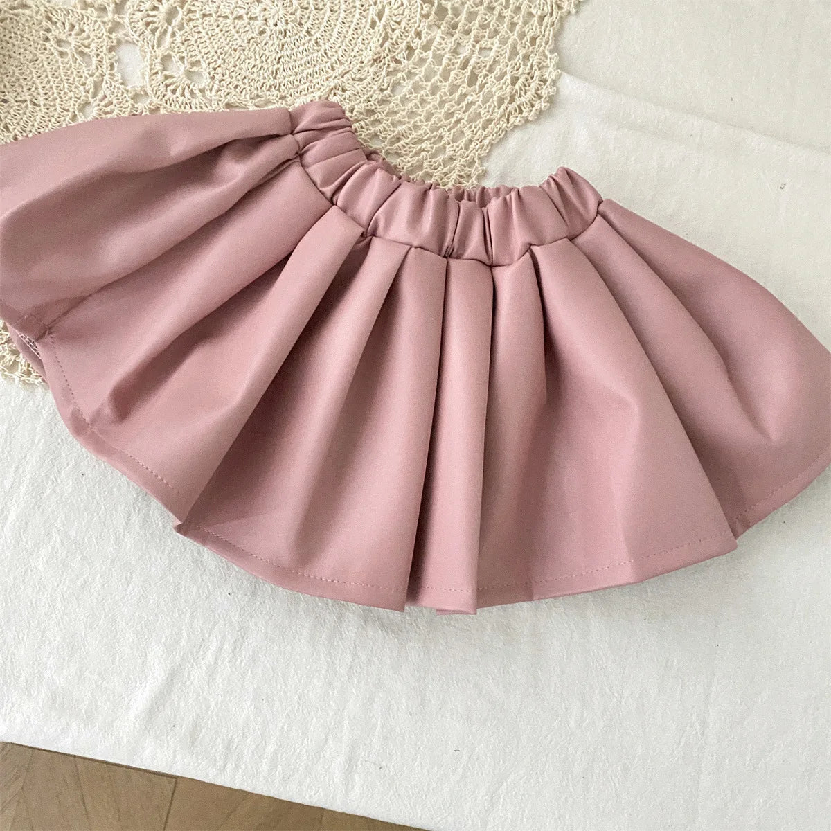 Children's Clothing Set 2025 Kids Clothes Autumn New Cool Girls Pu Leather Jacket With Short Skirt Fashion Two-Piece Outfit Set