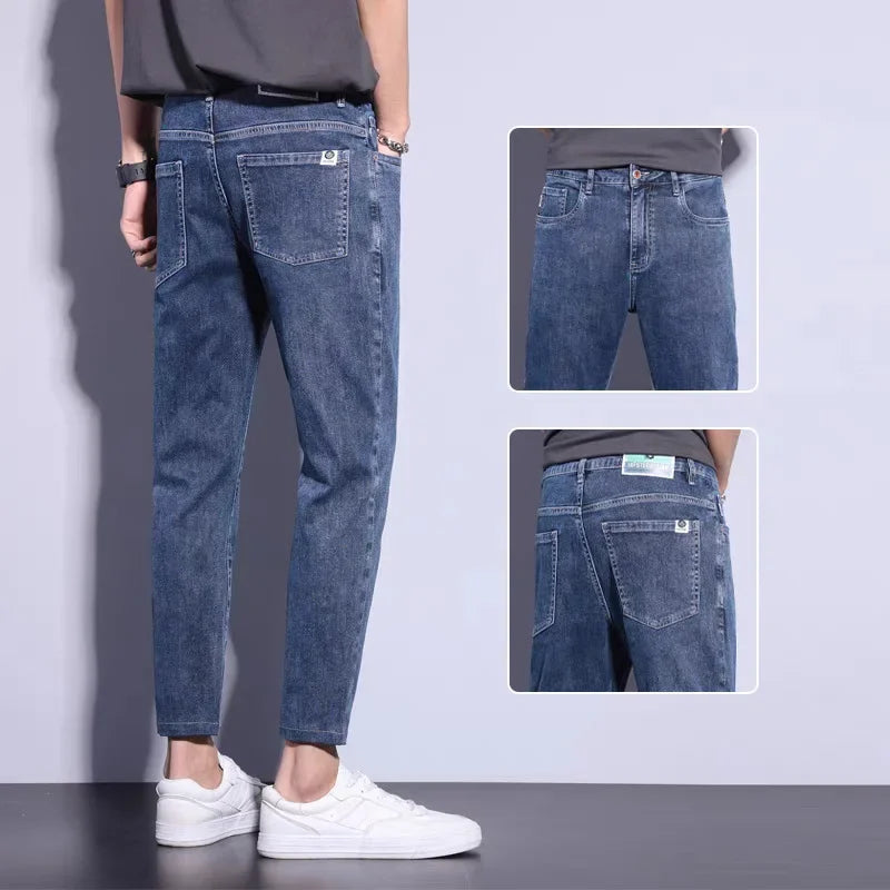 Trendy Jeans For Men Slim Fit Smooths Your Silhouette Casual Long Pants Summer 2024 New Style Slim Fit Denim Trousers