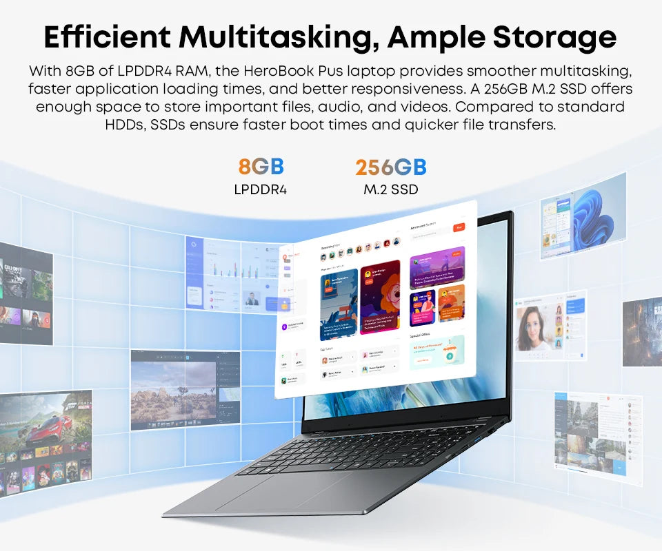 CHUWI HeroBook Plus 15.6'' Laptop 256GB SSD 8GB RAM, Windows 11 Laptop, 1TB SSD Expand, Intel Celeron N4020, 2K FHD IPS Display