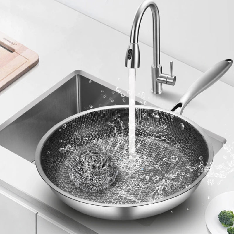 28cm Stainless Steel Frying Pans Non-stick Cooking Wok Honeycomb Structure Egg Frying Saucepan Cooking Pots Kitchen Accessories
