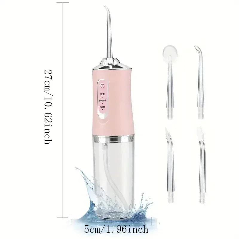 Portable Water Flosser w/ 4 Jet Tips & 3 Modes - Cordless Oral Irrigator for Teeth Cleaning, Braces Care, USB Rechargeable