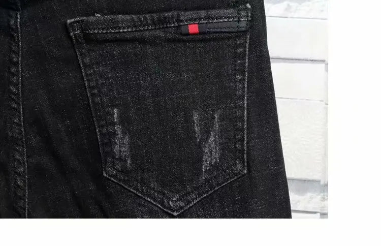 Man's Summer New Elastic Slim Fit Korean Spirit Guy Leggings Skinny Black Denim Jeans Casual Men Designer Ripped Pants