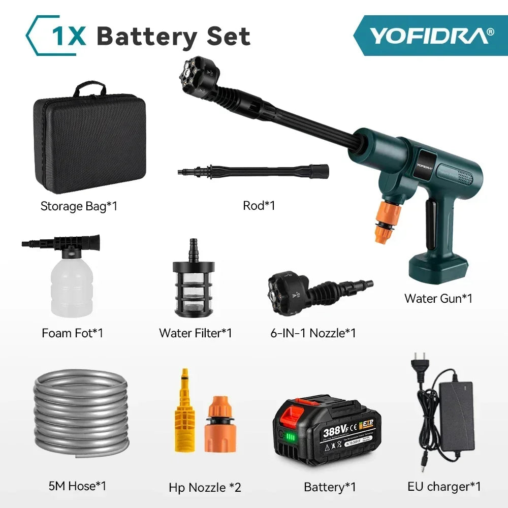 YOFIDRA 200Bar 3500W Brushless Electric High Pressure Washer 6in1 Car Washing Garden Water Spray Gun For Makita 18V Battery Pin