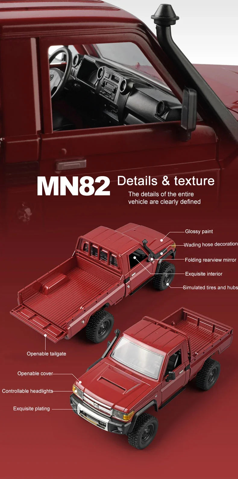 ZWN MN82 MN82S LC79 1/12 Full Scale RC Pickup Short Truck 4WD Remote Control Climbing Off-road Car Toys for Kids Christmas Gifts