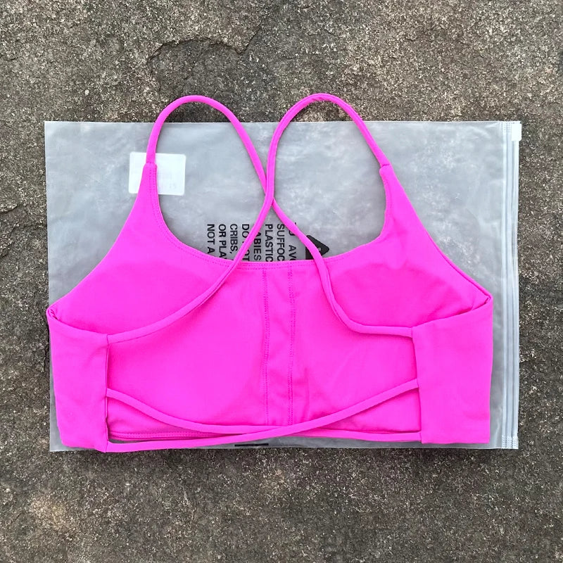 Color Solid Support Women Fitness Bra Yoga Vest Gym Sport Top Hollow back Push With Chest Pad Four Shoulder Straps Cross-back