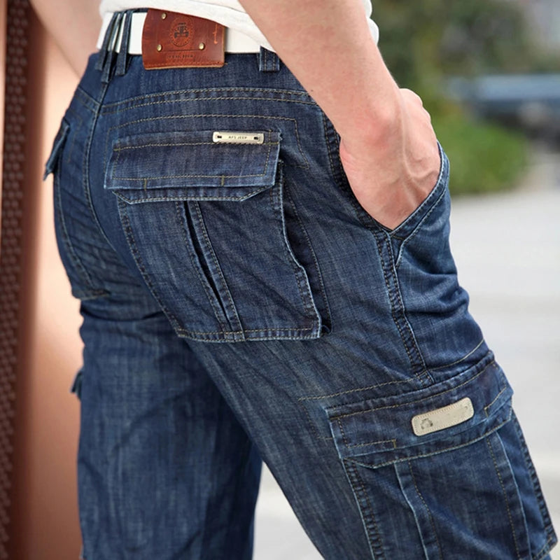 High Quality Men's Jeans Multi Pocket Denim Cargo Pants Oversized Casual Pants Men Clothing Loose Trousers 29-44 A2F125