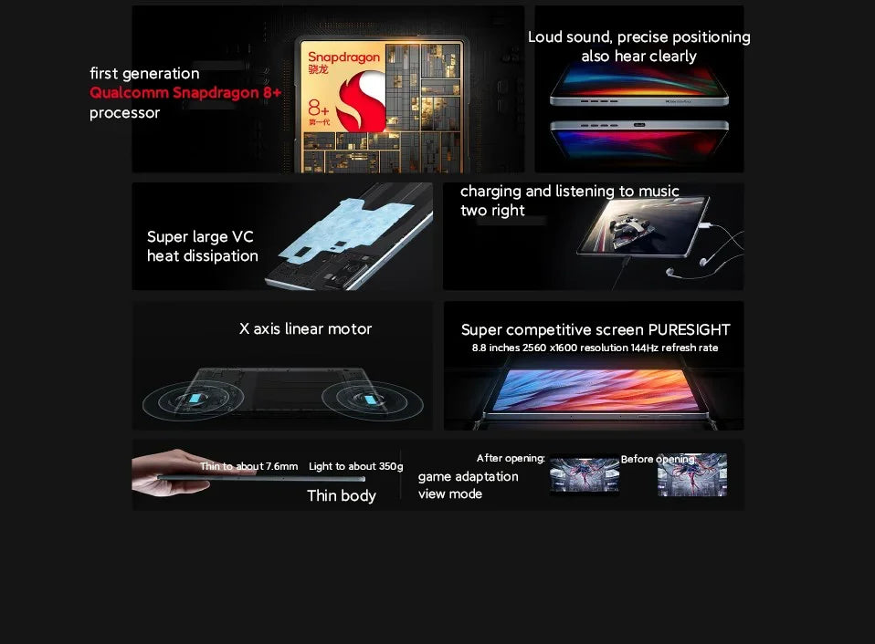 Original Lenovo LEGION Y700 2023 8.8 Inch Snapdragon 8+ ZUI15 16G 512G 12G 256G WIFI Dual-type-C Interface Gaming Tablet