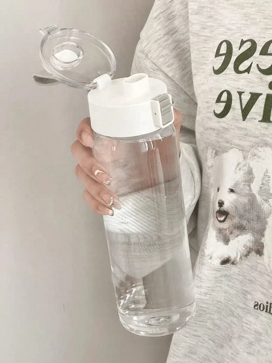 1pc Portable Sports Fitness Large Capacity Transparent Cup, Outdoor, Travel, Office Essential Water Bottle