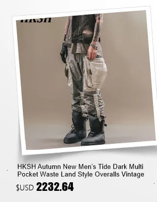 HKSH Men's Tide Streetwear Jeans RO Style Women's Autumn Winter Urban Spiral Track Twisted Large Zipper Dark Denim Pants HK1407