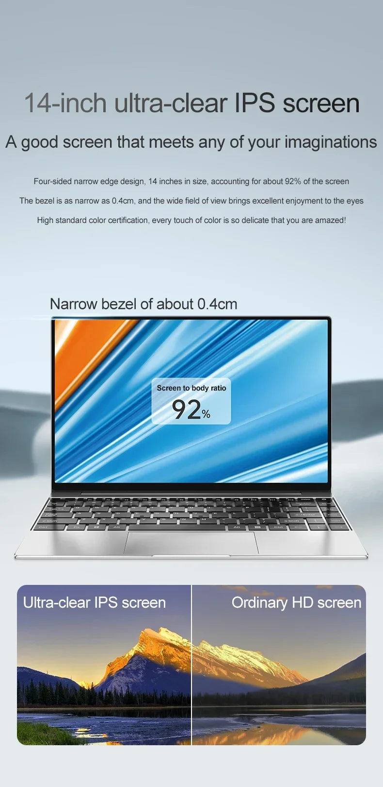 14.1" Laptop Windows 11 Pro Ultra Slim Notebook Gamer Intel Pentium N3700 16GB 1024GB 1920*1080 Display Office Study Computer PC