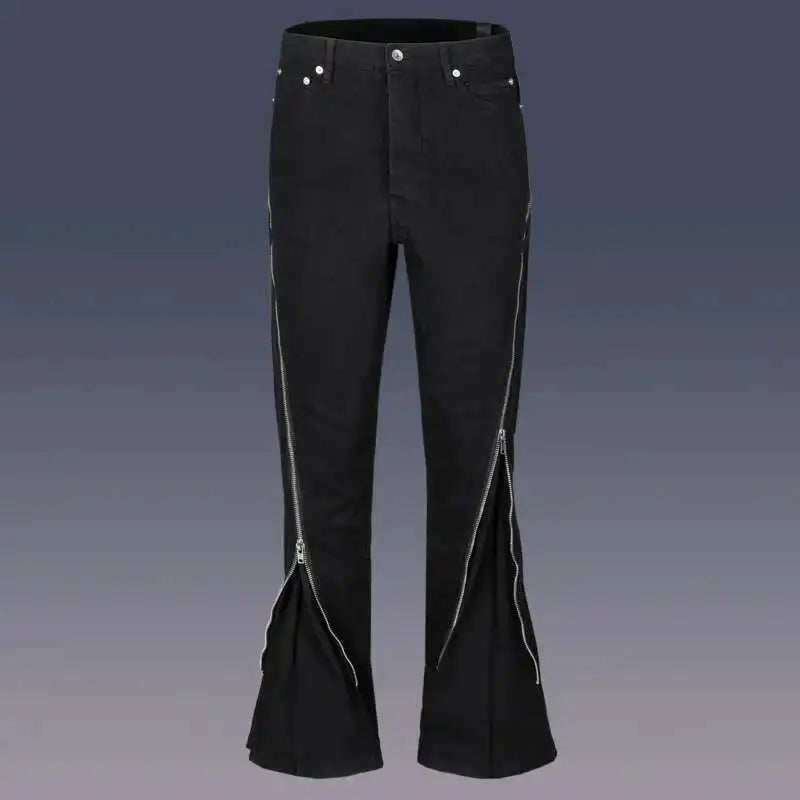 HKSH Men's Tide Streetwear Jeans RO Style Women's Autumn Winter Urban Spiral Track Twisted Large Zipper Dark Denim Pants HK1407