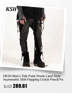 HKSH Men's Tide Streetwear Jeans RO Style Women's Autumn Winter Urban Spiral Track Twisted Large Zipper Dark Denim Pants HK1407