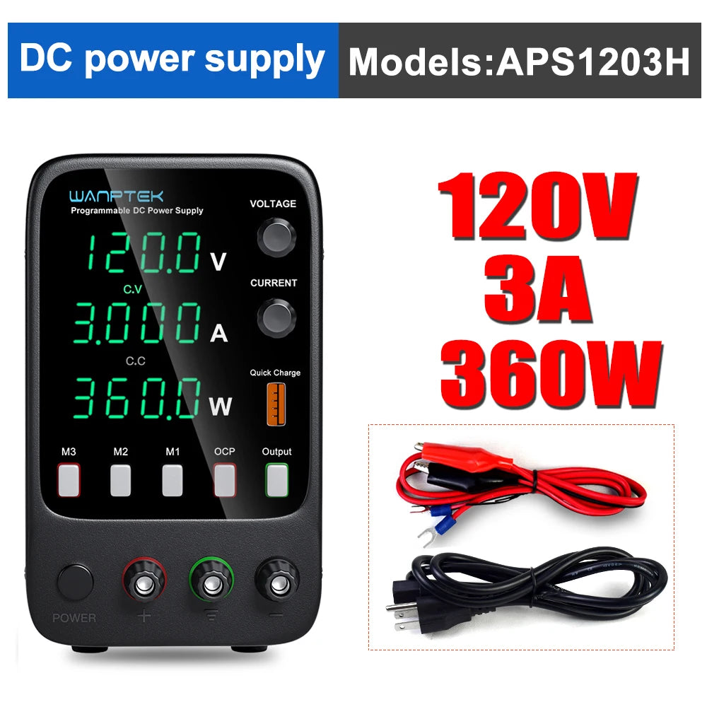 Wanptek Lab DC Power Supply Encoder adjustment Memory Adjustable 30V 10A Bench Power Source 160V 120V 60V 5A 3A Metal anodizing