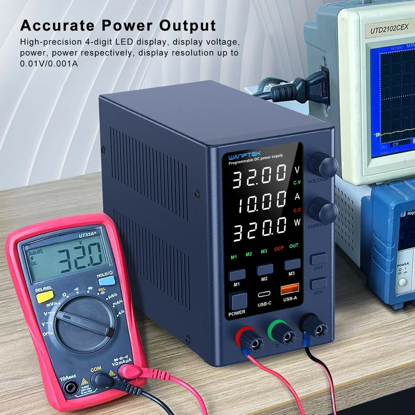 Wanptek Lab DC Power Supply Encoder adjustment Memory Adjustable 30V 10A Bench Power Source 160V 120V 60V 5A 3A Metal anodizing