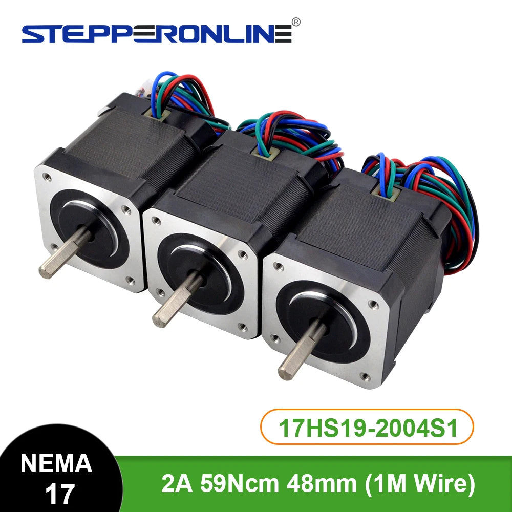 STEPPERONLINE 3PCS Nema17 Stepper Motor 48mm 17HS19-2004S1 Motor 59Ncm(84oz.in) 2A 4-lead Nema 17 Stepper for CNC 3D Printer
