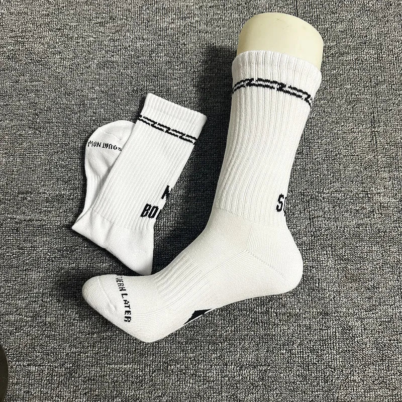 men's cotton 1 pair of shock-absorbing thick sports socks, white, black, gray, street skateboarding, basketball socks