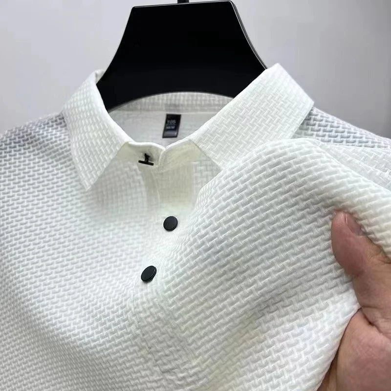 Men's 2025 Business Casual Short Sleeved Bone Flower Solid Color POLO Shirt Fashion Breathable Comfortable Summer Versatile Top