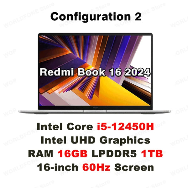 Xiaomi Laptop RedmiBook 16 Intel UHD i5-12450H/i5-13500H 16G 512G/1T SSD 16-inch 60Hz/120Hz Sreen Mi Notebook