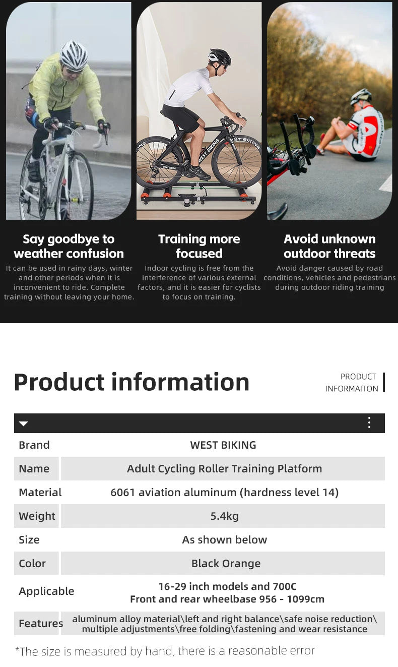 WEST BIKING Bike Rollers Trainers Indoor Home MTB Road Bicycle Exercise Training Stand Silent Foldable Adjustable Roller Trainer