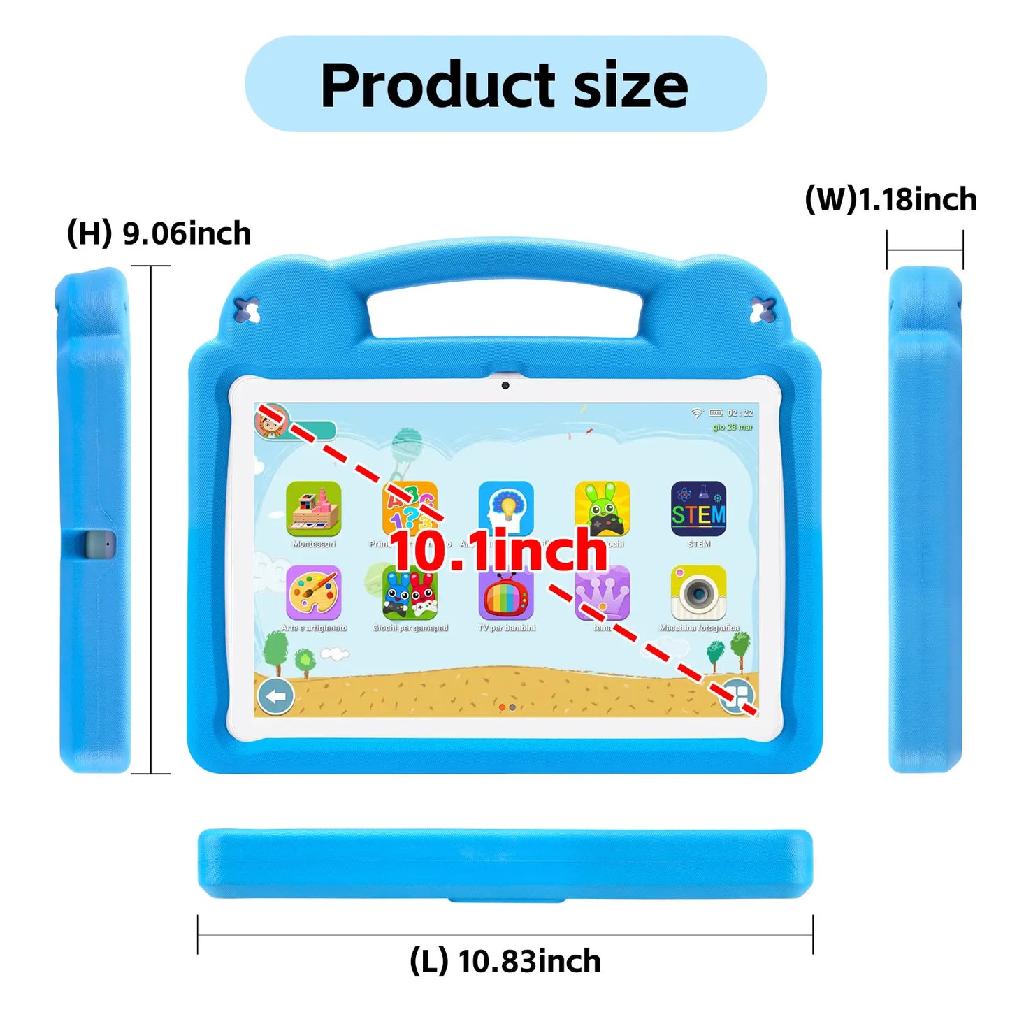 ANRY 10.1 Inch Kids Tablet 8GB(4+4 Expand) RAM 64GB ROM CPU A523 2.0GHZ 5000Mah Octa-Core Learning Education Children's Tablets