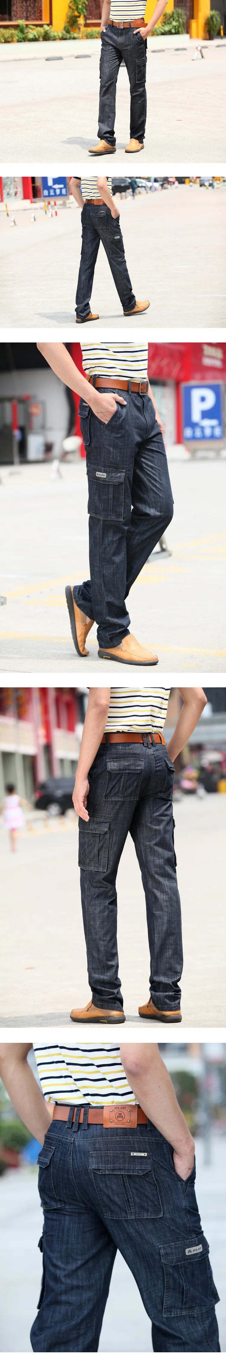 High Quality Men's Jeans Multi Pocket Denim Cargo Pants Oversized Casual Pants Men Clothing Loose Trousers 29-44 A2F125