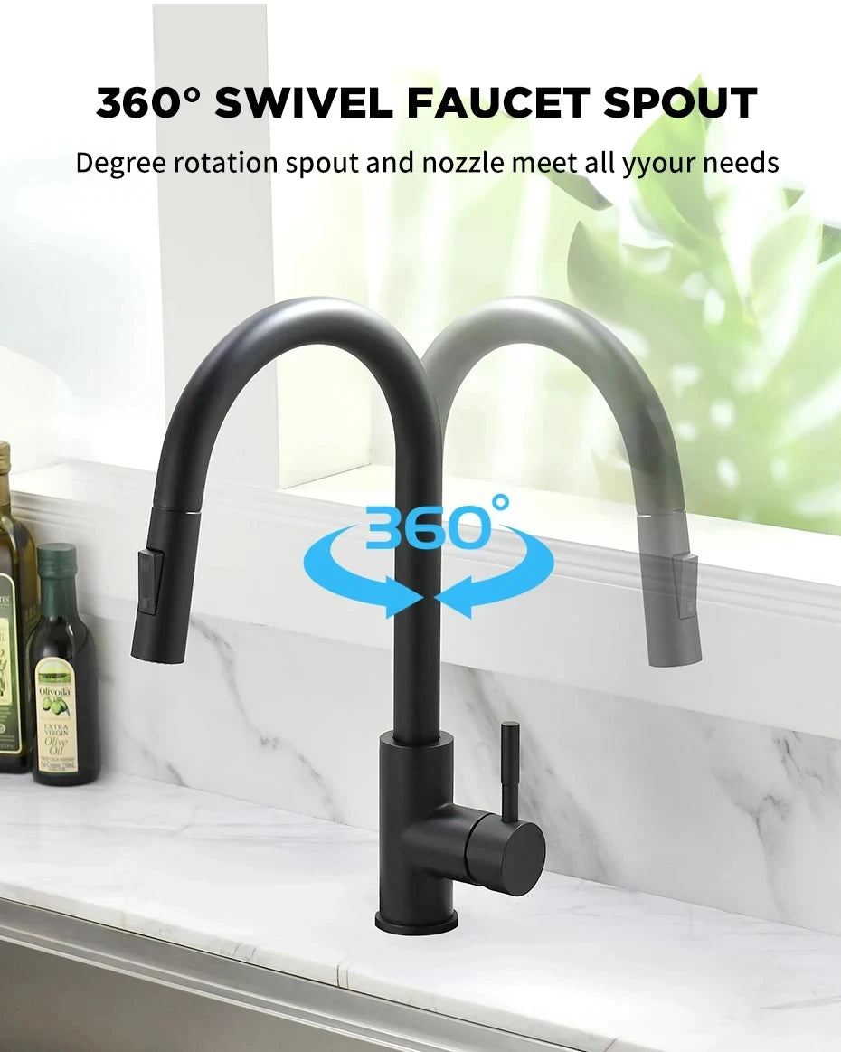 Kitchen Faucet Stainless Steel Brushed Faucet Kitchen Sink Faucet Pull-out Kitchen Water Faucet Single Hole Faucet