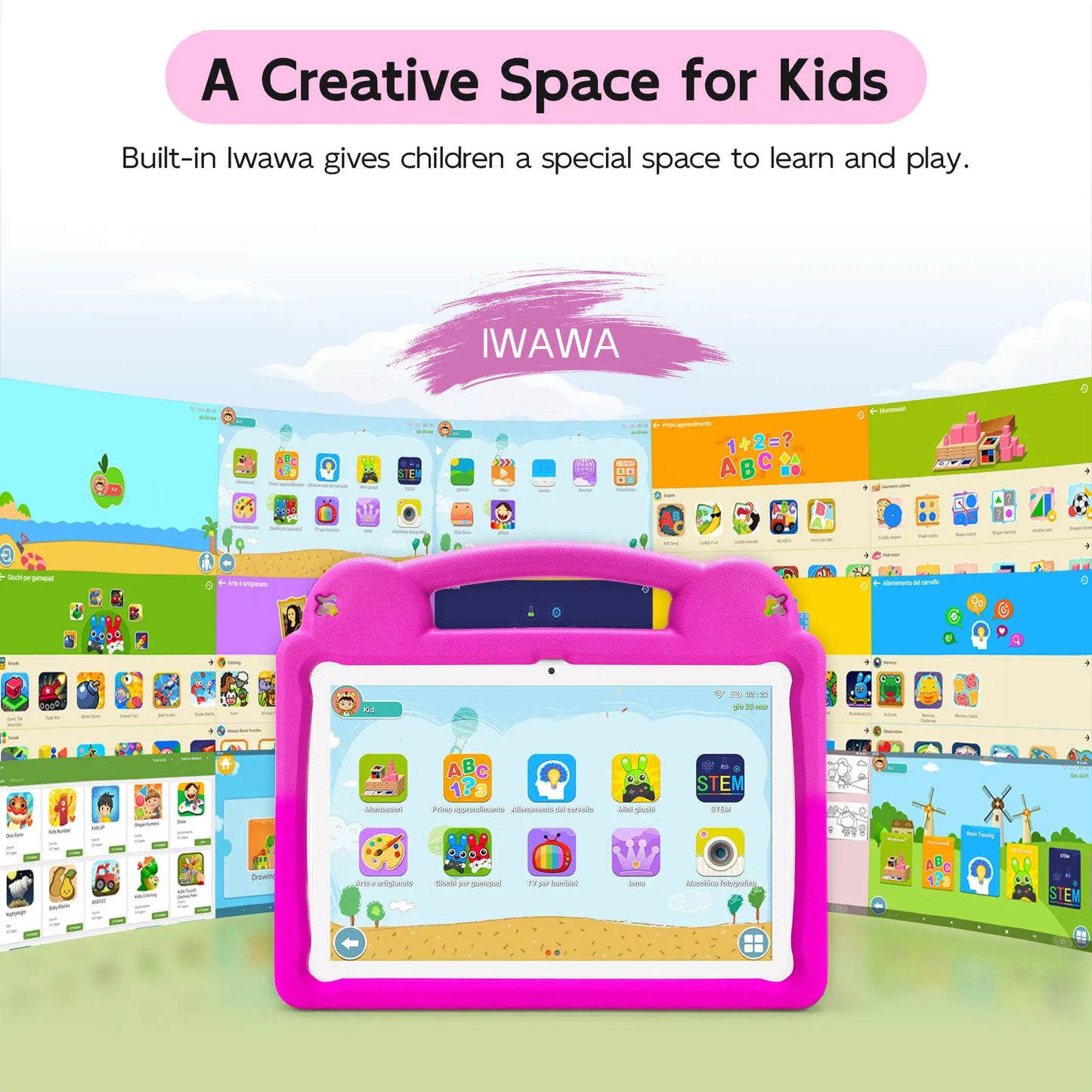 ANRY 10.1 Inch Kids Tablet 8GB(4+4 Expand) RAM 64GB ROM CPU A523 2.0GHZ 5000Mah Octa-Core Learning Education Children's Tablets