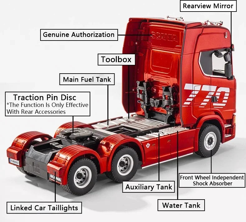 HUINA 1501 770S Scania Alloy Tractor 19CH RC Truck 1/18 2.4G remote control Engineering Trailer Truck with Light and Sound Toys
