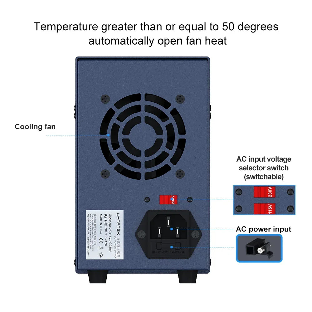 Wanptek Lab DC Power Supply Encoder adjustment Memory Adjustable 30V 10A Bench Power Source 160V 120V 60V 5A 3A Metal anodizing