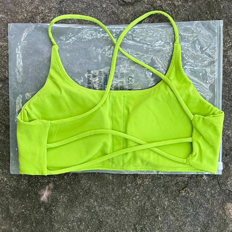 Color Solid Support Women Fitness Bra Yoga Vest Gym Sport Top Hollow back Push With Chest Pad Four Shoulder Straps Cross-back
