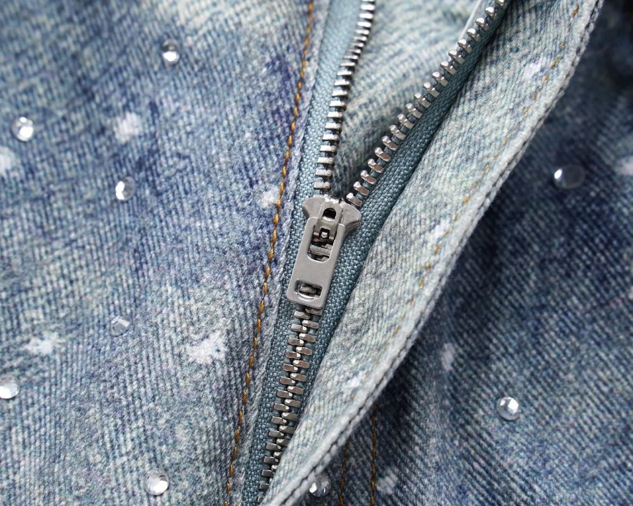 Tung Sung Full Diamond Printing Diamond Belt Wash Casual Loose Straight Jeans Hip Hop Y2k Men’s Jeans