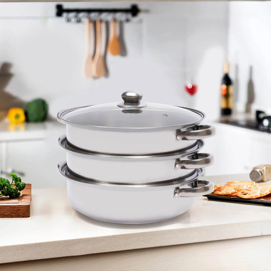 28CM 3-Tier Stainless Steel Thick Steamer Pot Soup Steam Pot Universal Cooking Pots for Induction Cooker Gas Stove
