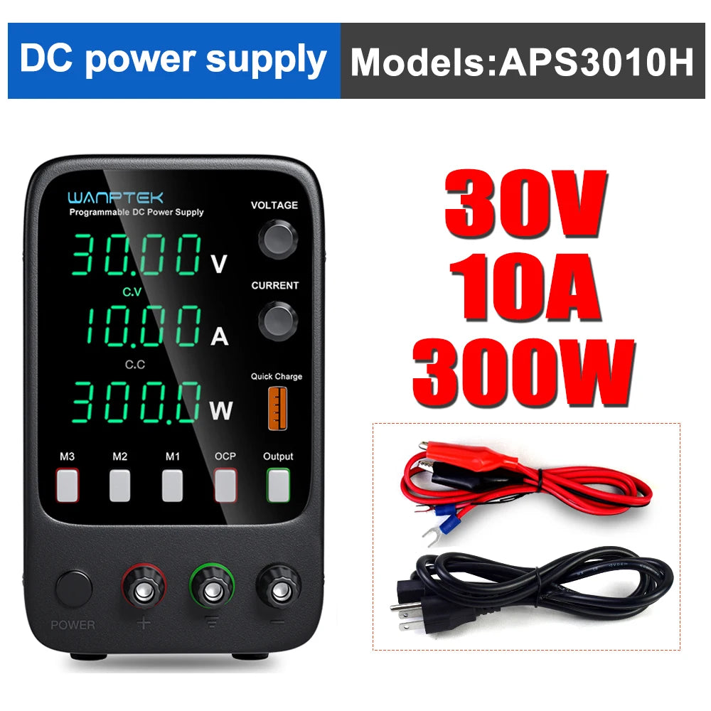 Wanptek Lab DC Power Supply Encoder adjustment Memory Adjustable 30V 10A Bench Power Source 160V 120V 60V 5A 3A Metal anodizing