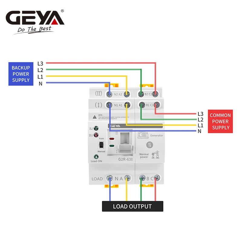 GEYA G2R Smart ATS Din Rail Dual Power Automatic Transfer Switch with Voltage Protection 2P 4P 63A 220V Uninterrupted Power