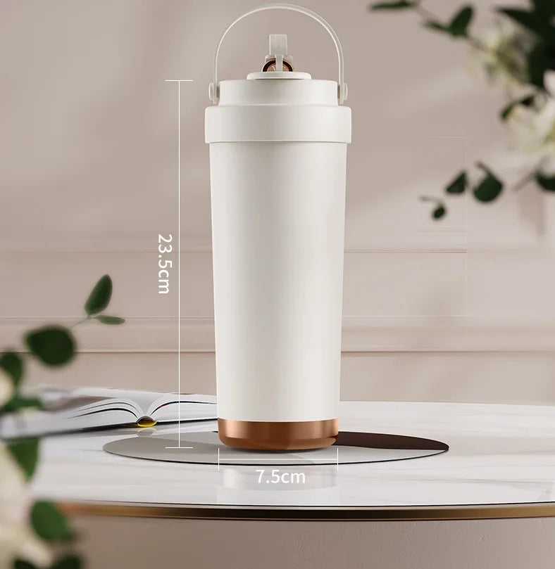 Large capacity ceramic inner pot insulated cup, women's office dual drink coffee cup, portable straw, car water cup
