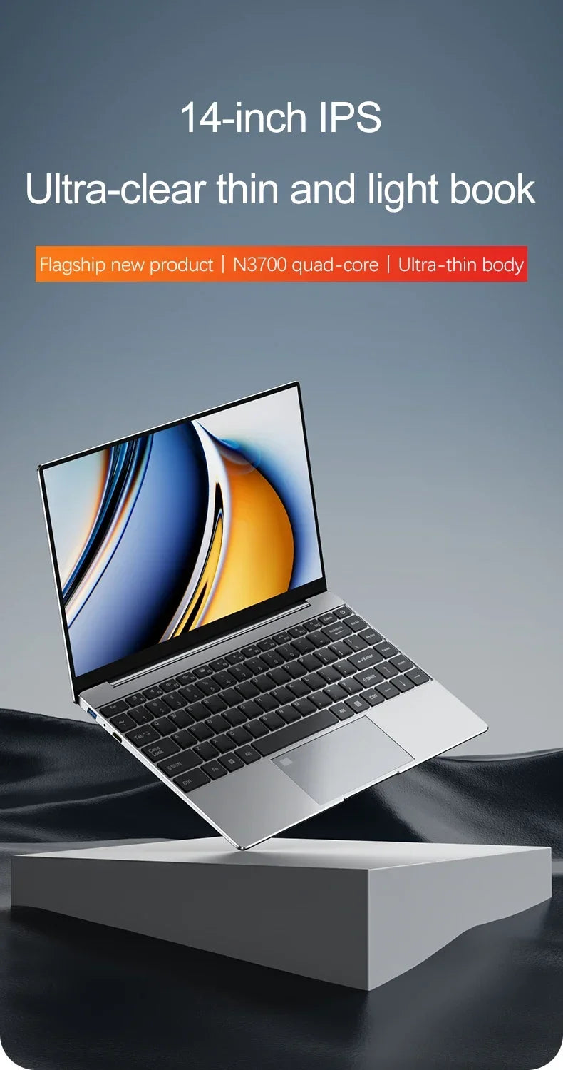 14.1" Laptop Windows 11 Pro Ultra Slim Notebook Gamer Intel Pentium N3700 16GB 1024GB 1920*1080 Display Office Study Computer PC