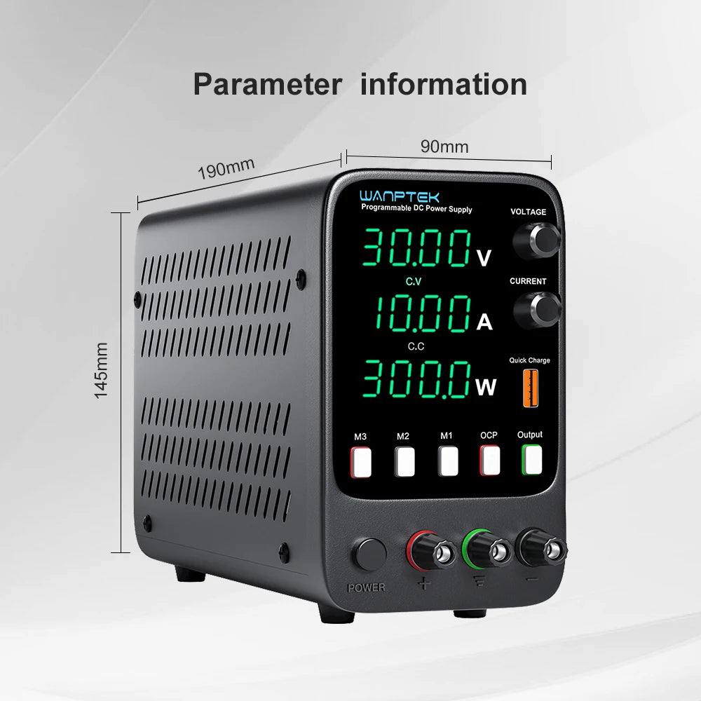 Wanptek Lab DC Power Supply Encoder adjustment Memory Adjustable 30V 10A Bench Power Source 160V 120V 60V 5A 3A Metal anodizing